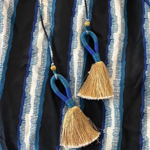 Figue 'Maya' Ruffle Sleeve Drawstring Waist Maxi Blue Stripe Dress Size‎ Medium - Picture 7 of 8